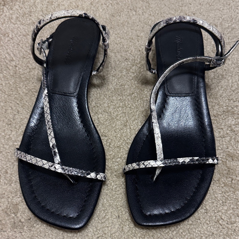 Madewell Black and Snake Print Sandals